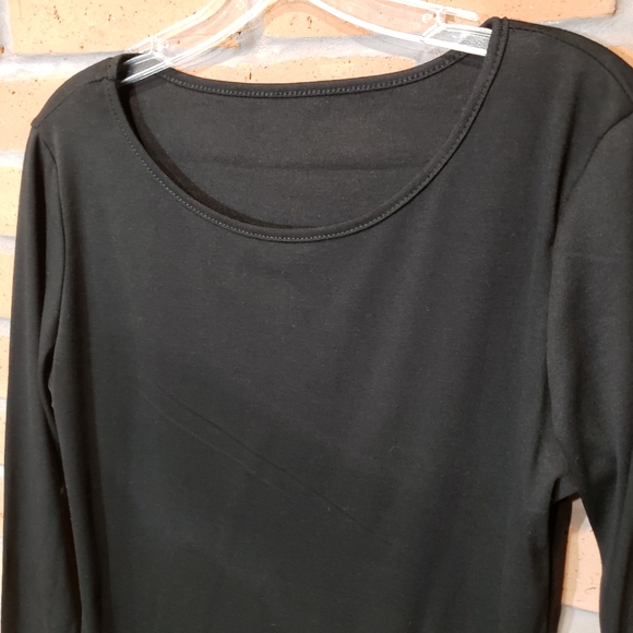 (XL) Black Solid Bodycon Midi Long Sleeve Dress - Picture 7 of 8